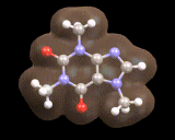 (The electron density of a caffeine molecule.)